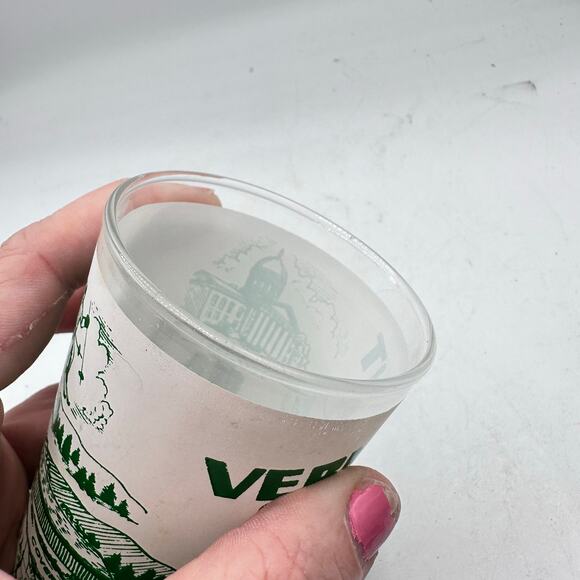 Vintage Vermont State Souvenir Glass Frosted Tumbler Hazel Atlas MCM Cocktail - Picture 5 of 9